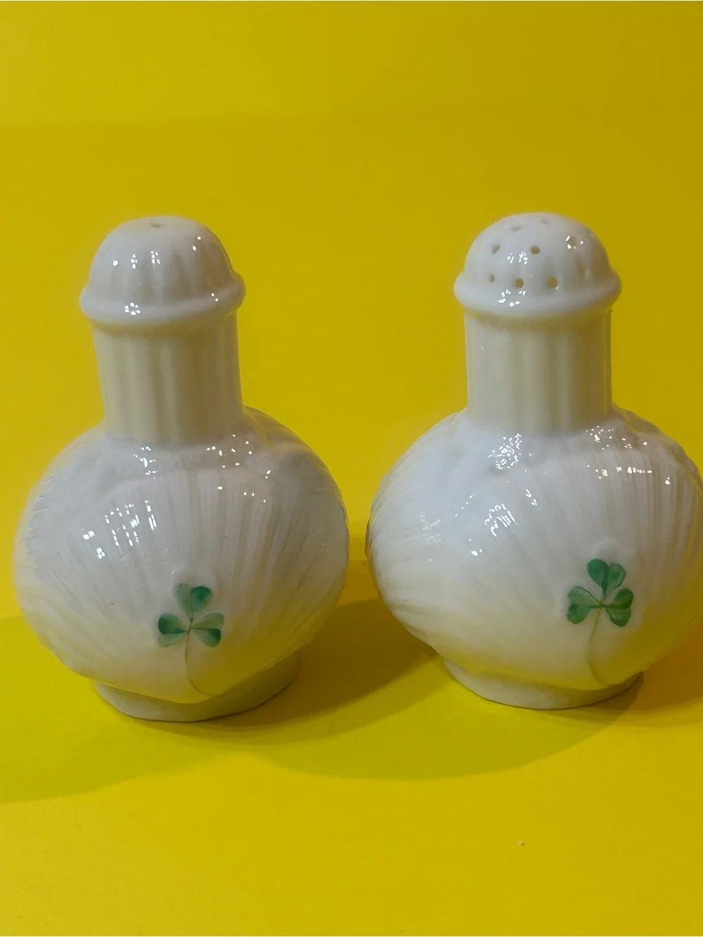 Belleek Shamrock Salt & Pepper Shaker Collector's Set 4 Pieces
